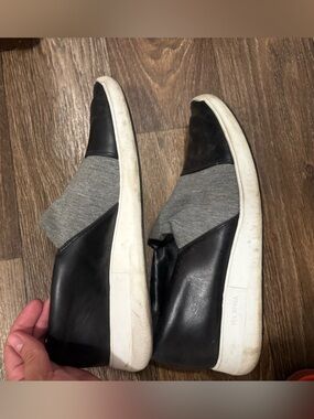 Via Spiga Black Leather and Gray Slip-On Sneakers